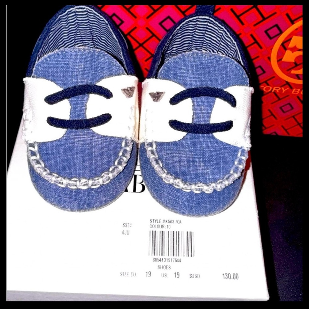 Giorgio Armani Blue and White Moccasins with Nautical Style